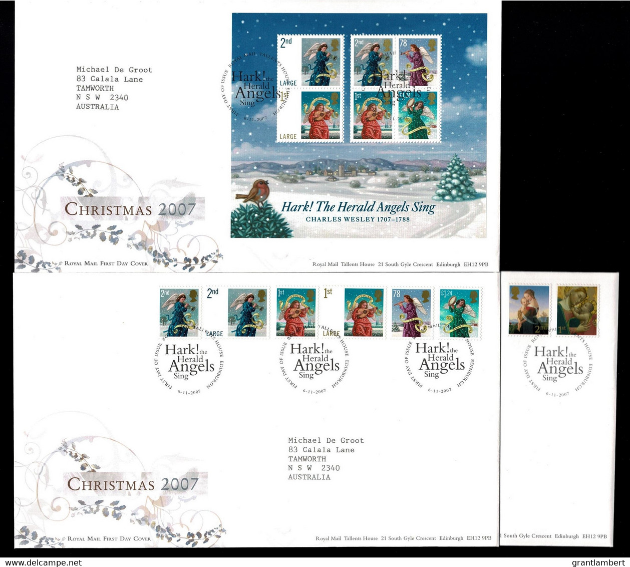 Great Britain 2007 Christmas - Hark The Herald Angels Sing Set Of 3 FDCs - 2001-2010 Em. Décimales