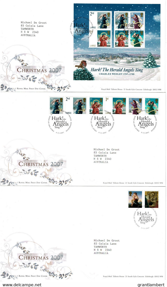 Great Britain 2007 Christmas - Hark The Herald Angels Sing Set Of 3 FDCs - 2001-2010 Dezimalausgaben