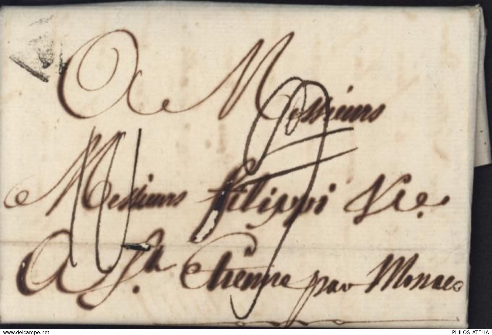 Lettre De Paris P Dans Triangle Pour Saint-Étienne-de-Tinée Je Pense Par Monaco Taxe Manuscrite 9 Biffée 10 - 1701-1800: Precursores XVIII