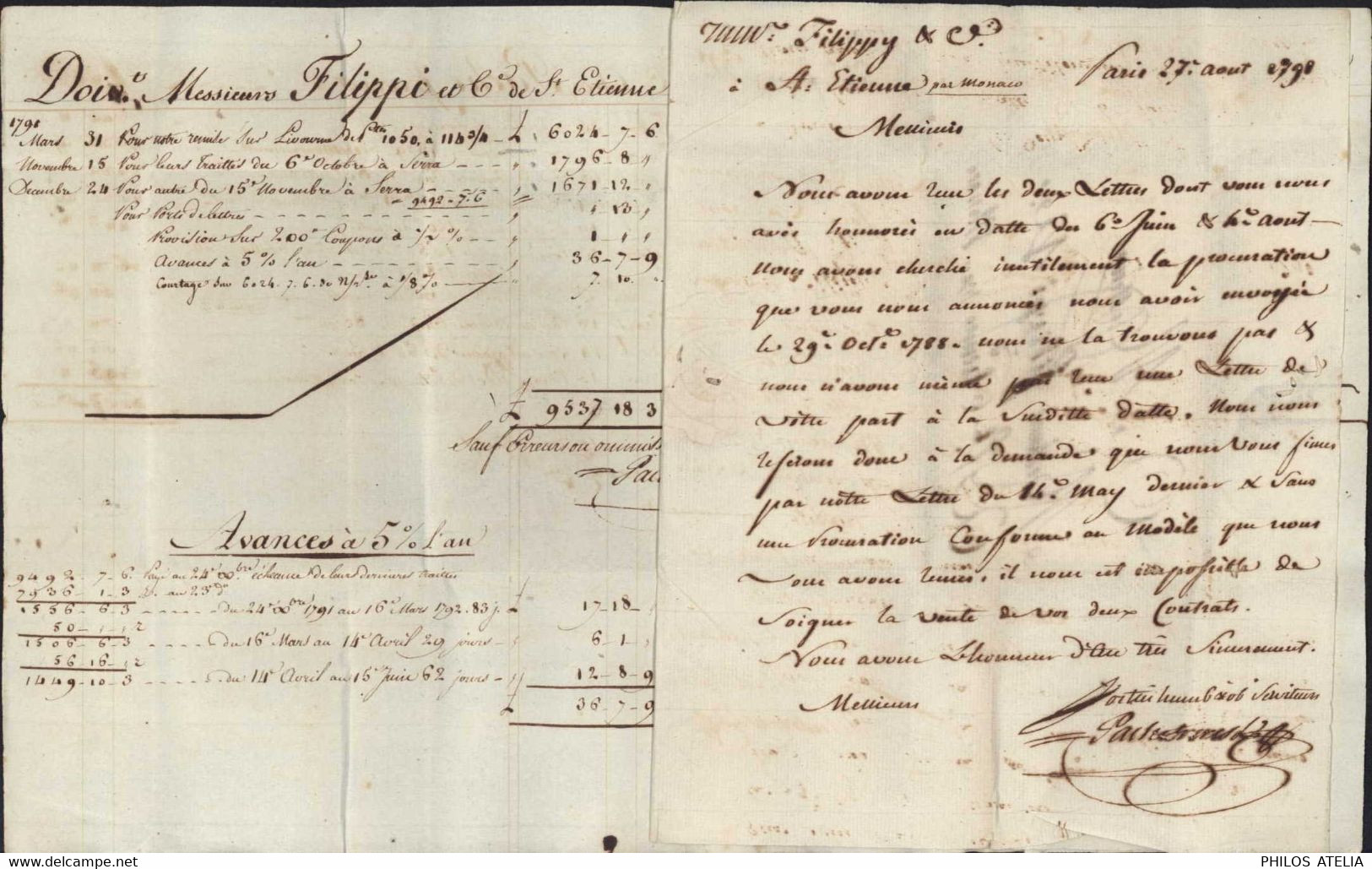 Lettre De Paris P Dans Triangle Pour Saint-Étienne-de-Tinée Je Pense Par Monaco Taxe Manuscrite 9 Biffée 10 - 1701-1800: Precursores XVIII