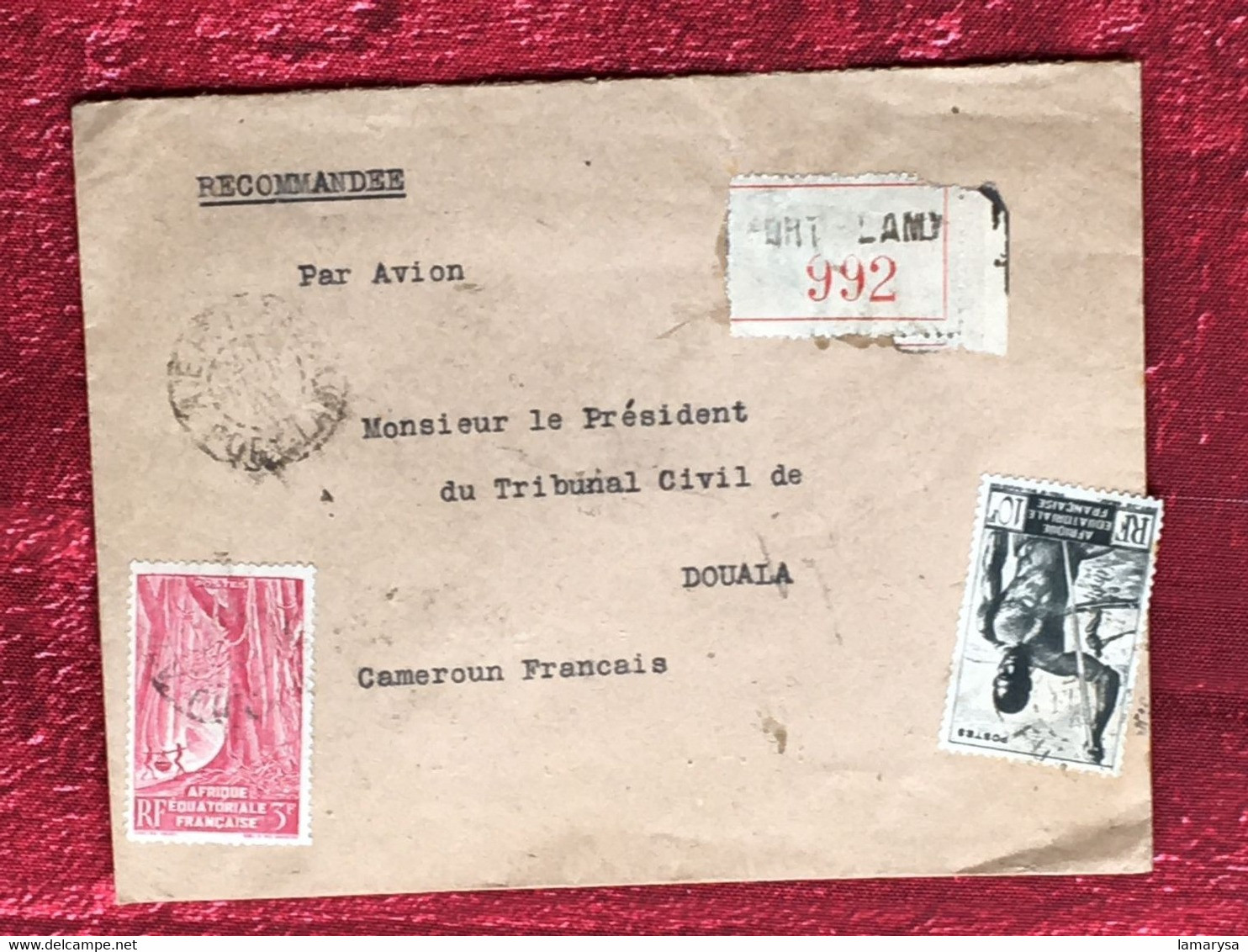 Fort-Lamy A.E.F. Tchad Français-N'Djamena-France(ex-colonie Protectorat)(1947)Lettre Recommandé Document☛Douala Cameroun - Covers & Documents