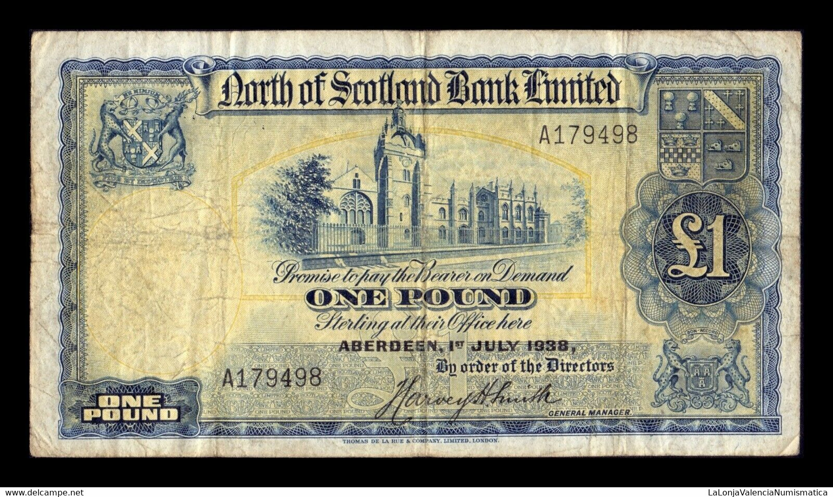 Escocia Scotland 1 Pound North Of Scotland Bank 1938 Pick S644 BC F - 1 Pound