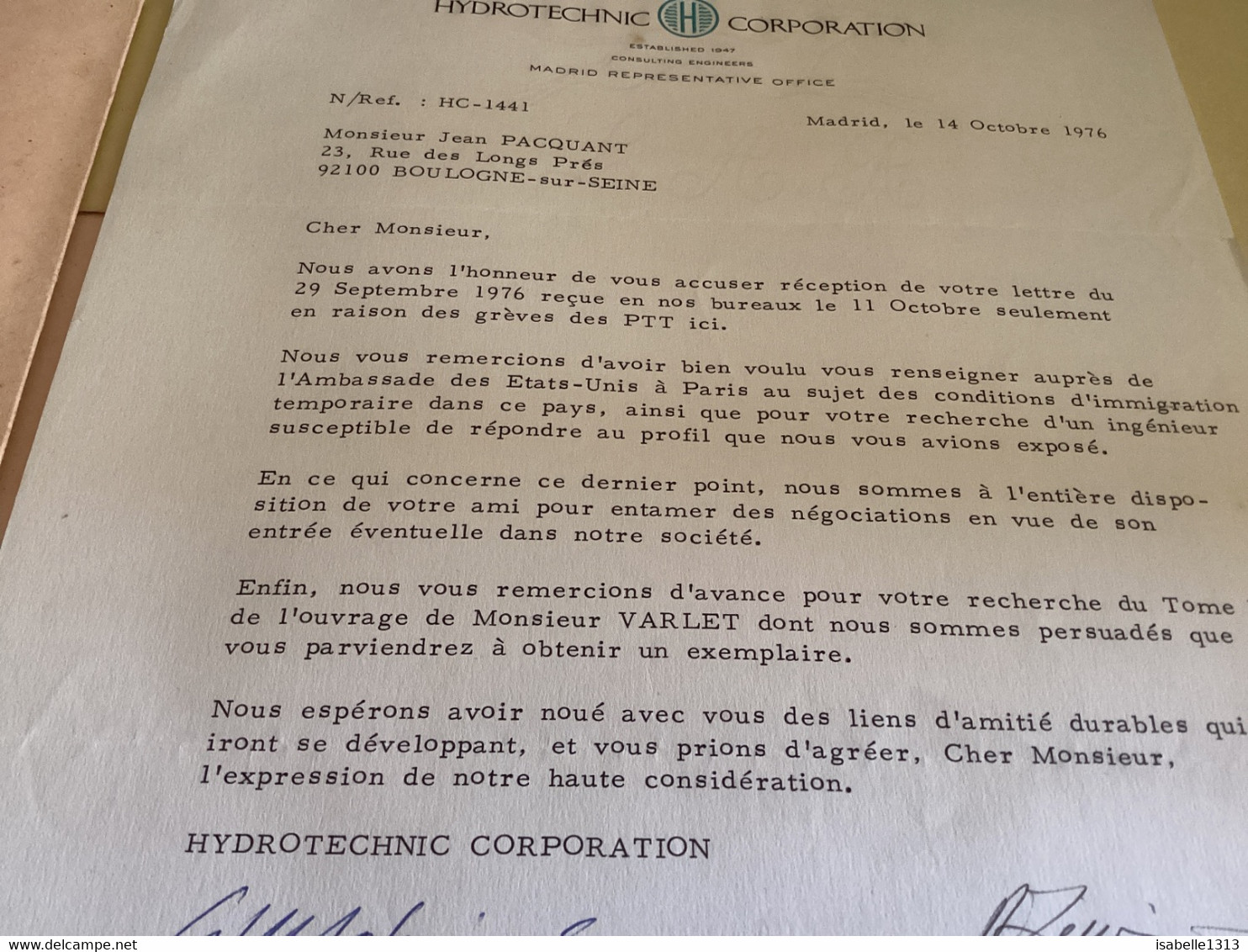 Madrid Hydrotechnic Corporation 1976 Boulogne Sur Seine Grève PTT New York Madrid Conditions D’immigration Temporaire - Spanje