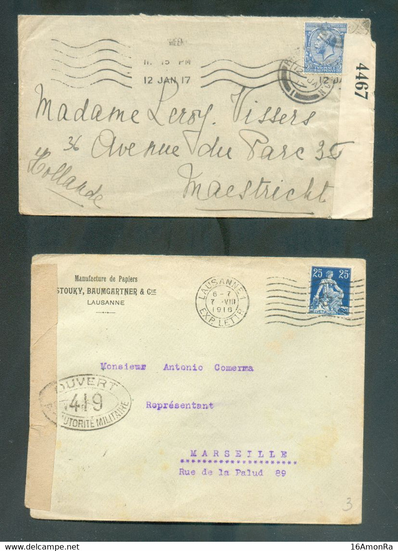 Ensemble De 6 Lettres GUERRE WAR 1914 - 1918 Relations Internationales De SUISSE Vers La France, D'ALLEMAGNE Vers La Bel - Andere & Zonder Classificatie