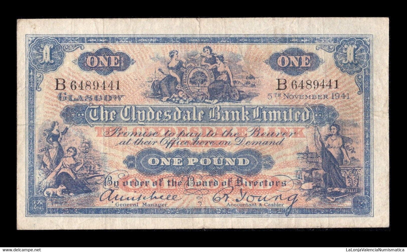 Escocia Scotland 1 Pound Clydesdale Bank Limited 1941 Pick 189b BC+ F+ - 1 Pond