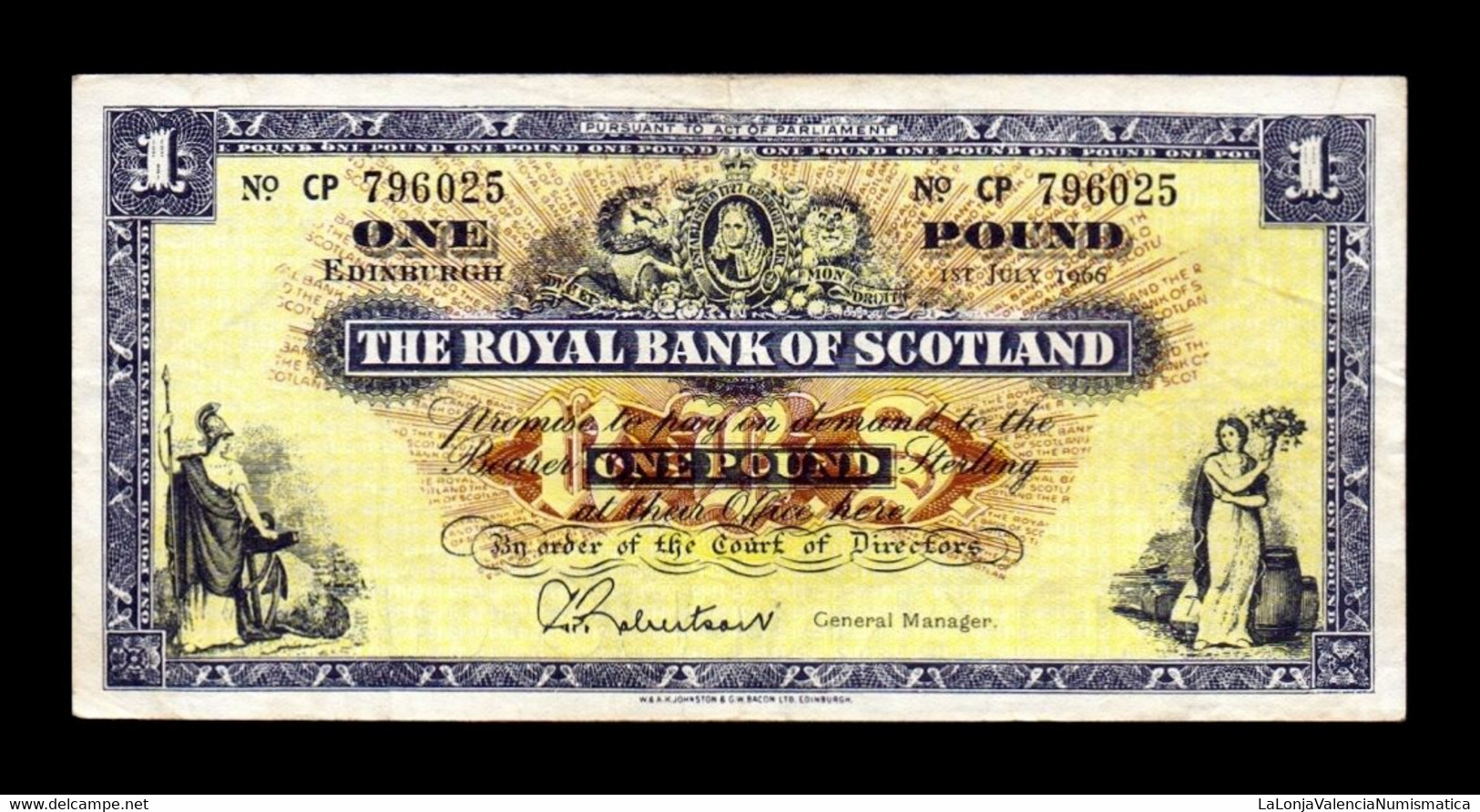 Escocia Scotland 1 Pound Royal Bank Of Scotland 1966 Pick 325b MBC VF - 1 Pound