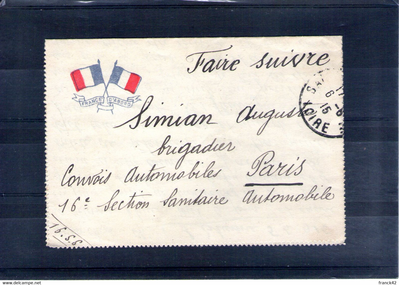 France. Carte Lettre. Drapeau. 1915 - Guerra De 1914-18