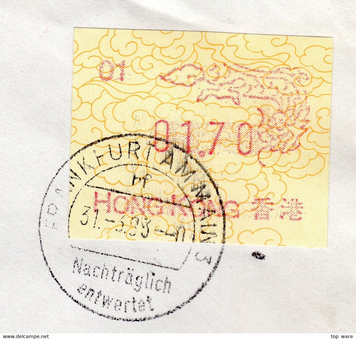 Hong Kong China ATM Stamps * 1988 * Dragon 01 On Cover / Special German Postmark, RARE Frama, Hongkong - Distribuidores