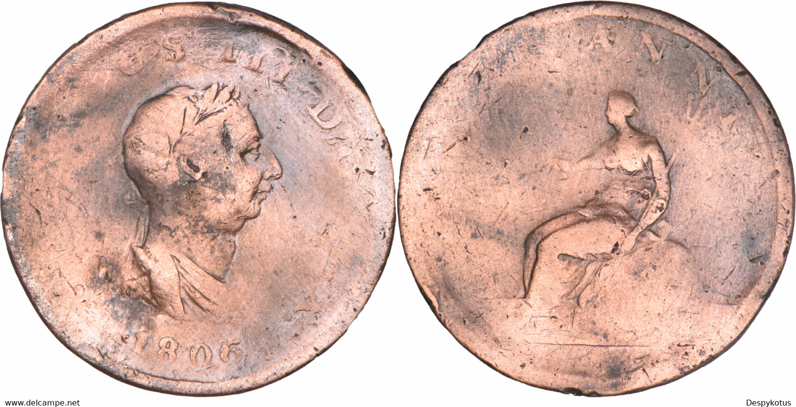 Grande-Bretagne - 1806 - 1/2 Penny - George III - 02-073 - B. 1/2 Penny