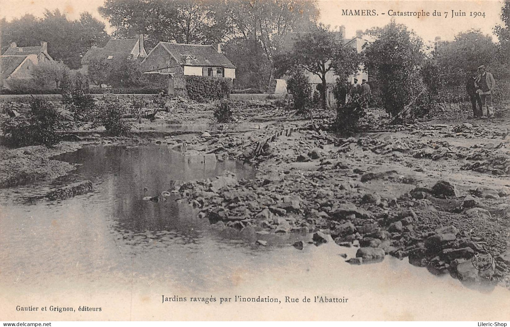 Mamers (72) Catastrophe Du 7 Juin 1904 Jardins Ravagés Par L'inondation, Rue De L'abattoir Gautier Et Grignon, Éd. Cpa - Mamers