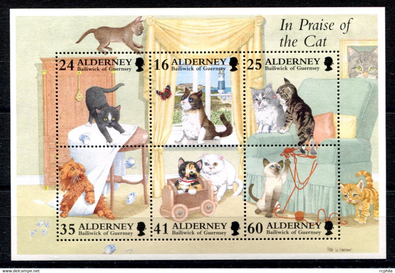 RC 22584 ALDERNEY COTE 11€ BF N° 2 CHATS CHATONS BLOC FEUILLET NEUF ** MNH TB - Alderney