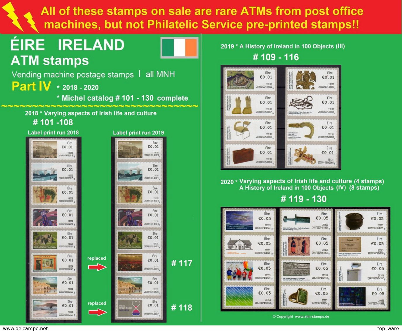 EIRE Ireland ATM Stamps PART IV * 2018-2020 MNH * Frama Klussendorf Soar Distributeur Vending Machine Kiosk - Automatenmarken (Frama)