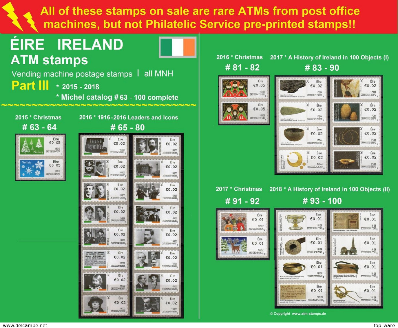 EIRE Ireland ATM Stamps PART III * 2015-2018 MNH * Frama Klussendorf Soar Distributeur Vending Machine Kiosk - Affrancature Meccaniche/Frama