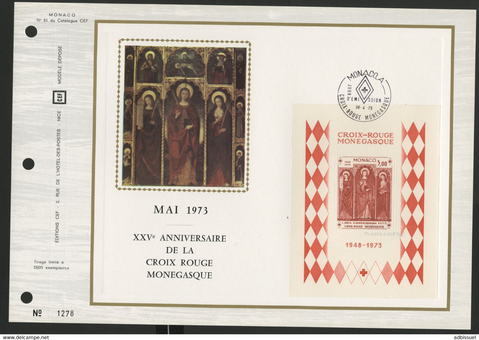 CEF N° 51 + 68 + 69 "Croix Rouge"; "J. F. Bosio"; "Prince Rainier III". - FDC