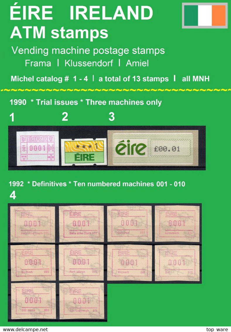 EIRE Ireland ATM Stamps * 1990-1992 * The Very First Machine Stamps MNH * Frama Klussendorf Soar Distributeur Vending - Frankeervignetten (Frama)