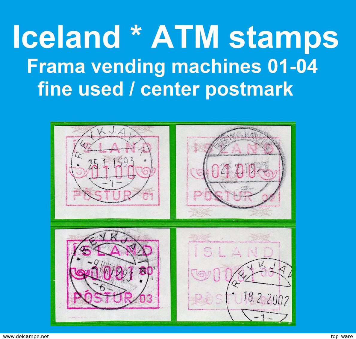 1983-1994 Island Iceland ATM 1-2 / Machine # 01-04 Complete CTO Frama Automatenmarken Distributeur Etiquetas Automatici - Franking Labels