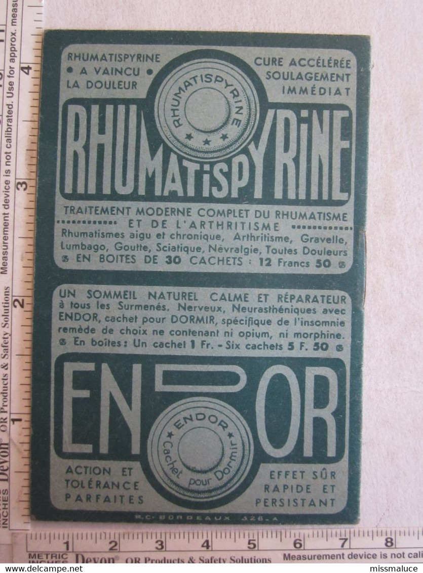 Carnet Calendrier Pharmacie 1935 Cachet Genneau Endor Rhumatispyrine Médecine - Petit Format : 1921-40