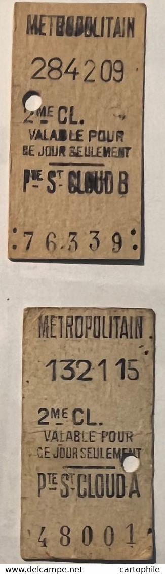 Metropolitain De Paris - Lot De 2 Tickets Simple 2e Classe - Station Porte St Cloud A Et B - Usagés - Europa