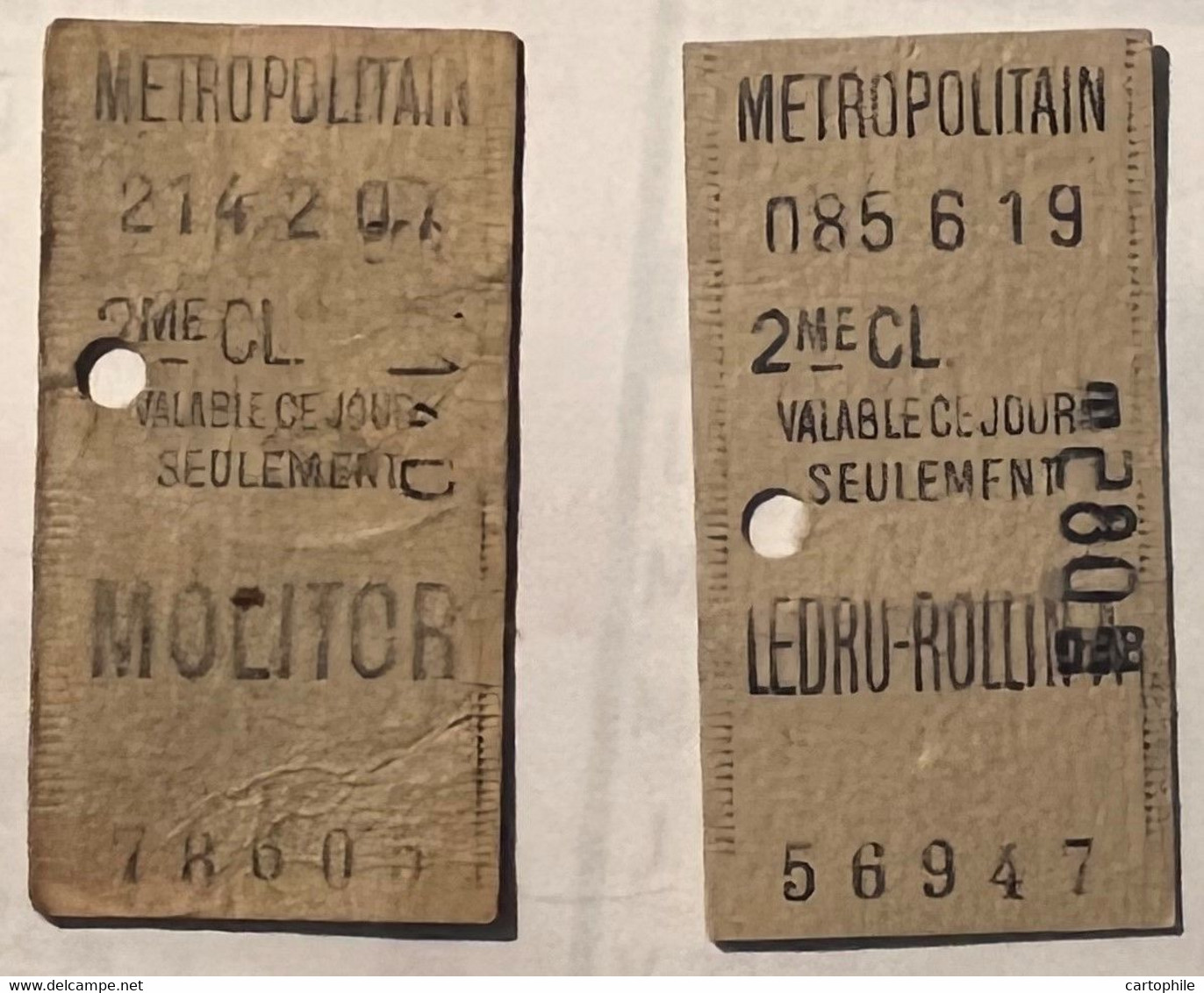 Metropolitain De Paris - Lot De 2 Tickets Simple 2e Classe - Station Ledru-Rollin Et Molitor - Usagés - Europa