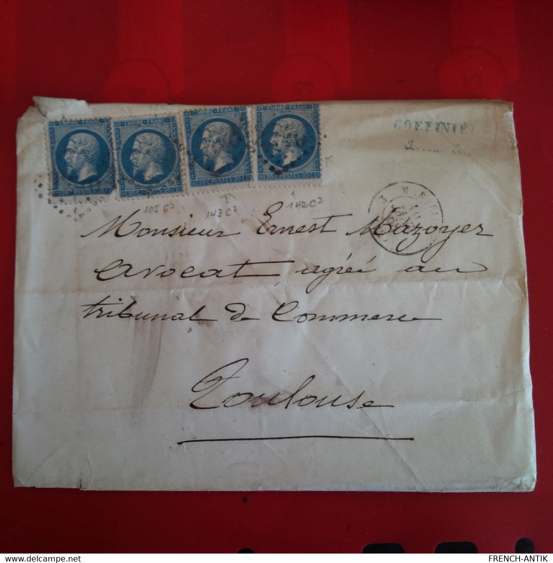 LETTRE 4 TIMBRE MARSEILLE POUR TOULOUSE 1868 - 1863-1870 Napoléon III Con Laureles