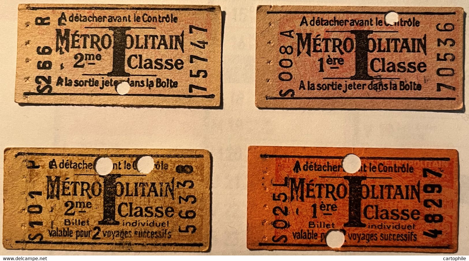 Metropolitain De Paris - Lot De 6 Tickets Tous Différents - 1e Et 2e Classe Simple Ou AR - Tarif I - Usagés - Europe