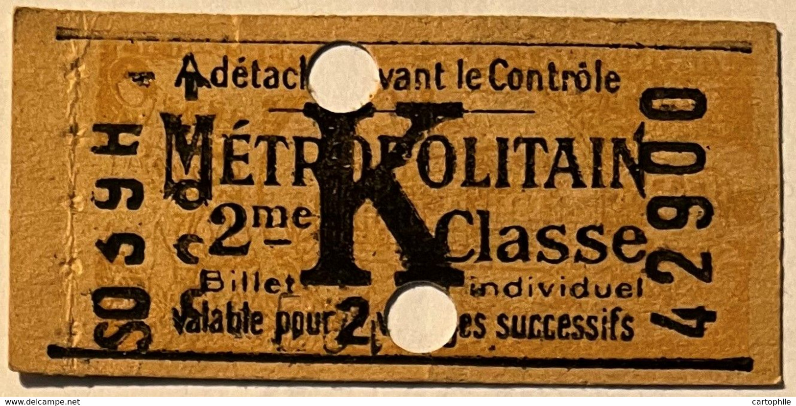 Metropolitain De Paris - Ticket De 2e Classe AR - Tarif K - Usagé - Europa