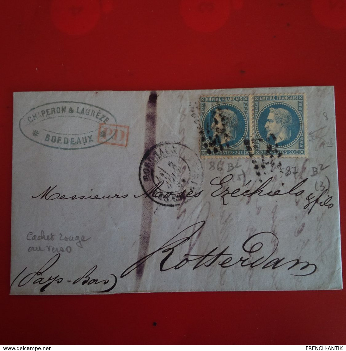 LETTRE BORDEAUX POUR ROTTERDAM CACHET PD - 1863-1870 Napoleone III Con Gli Allori