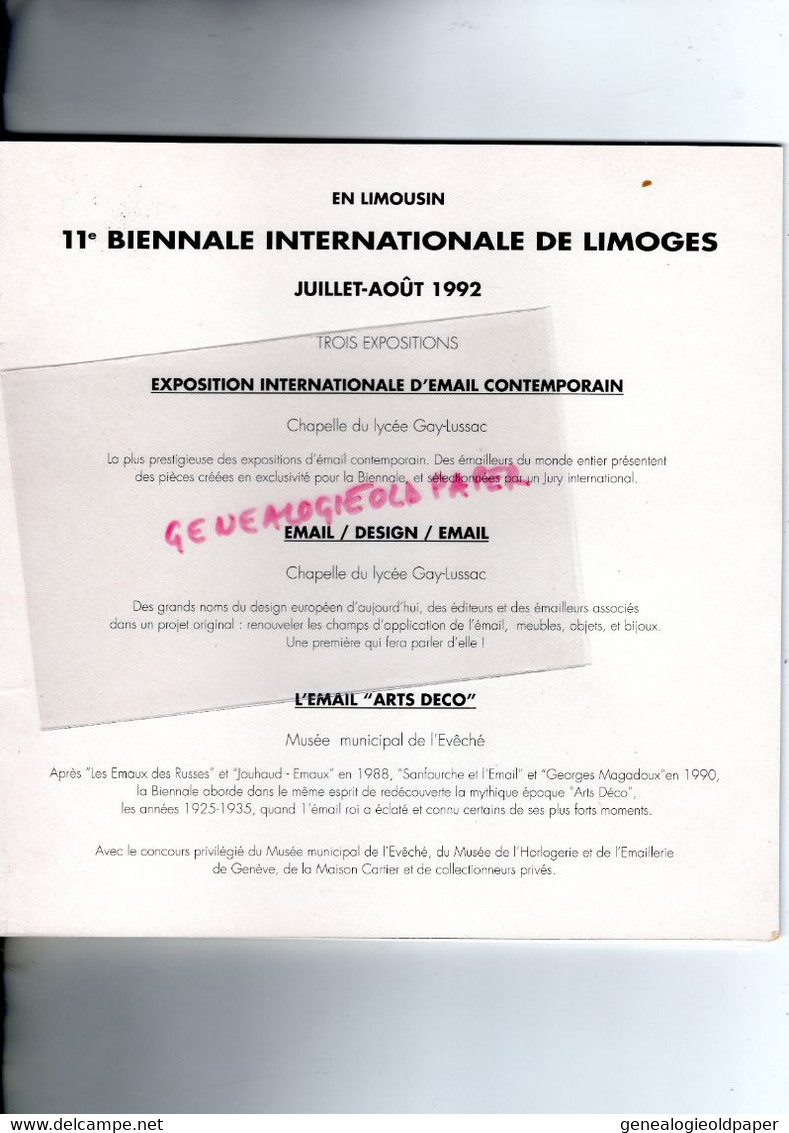 87- LIMOGES- L' EMAIL ET LIMOGES- BIENNALE 1991- LEONARD LIMOSIN- LEON JOUHAUD-ROGER DUBAN-AZAR LAGUIONIE-PECAUD