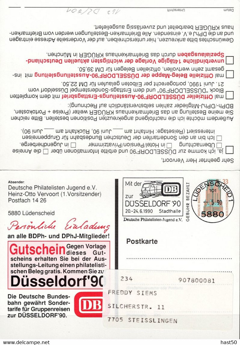 BRD FGR RFA - Privatpostkarte Düsseldorf (MiNr: PK 167 D2/001) 1990 - Gebraucht - Privatpostkarten - Gebraucht