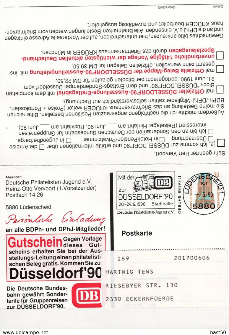 BRD FGR RFA - Privatpostkarte Düsseldorf (MiNr: PK 167 D2/001) 1990 - Gebraucht - Private Postcards - Used