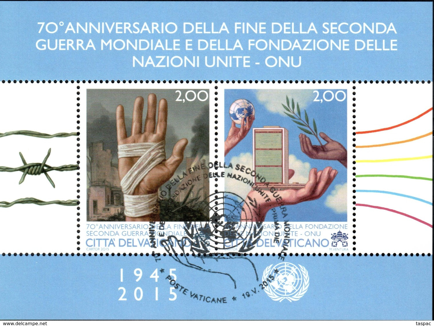 Vatican 2015 Mi# Block 48 Used - World War II And The UN - Oblitérés