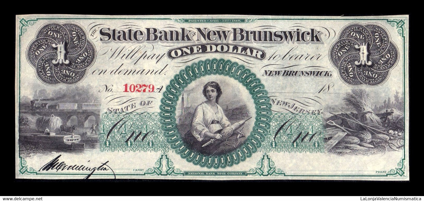 Estados Unidos The State Bank At New Brunswick 1 Dollar 1860`s SC UNC - New Jersey