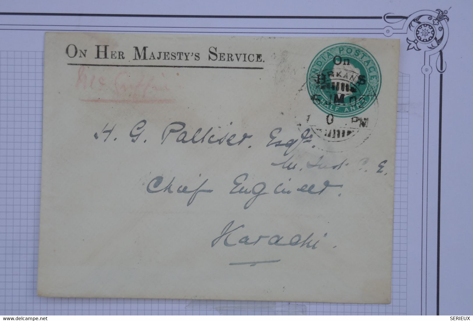 C INDE   BELLE LETTRE   1902  POUR KARACHI PAKISTAN +QUEEN VICTORIA +A VOIR SURCHARGE +  AFFRANCH. PLAISANT - 1882-1901 Empire