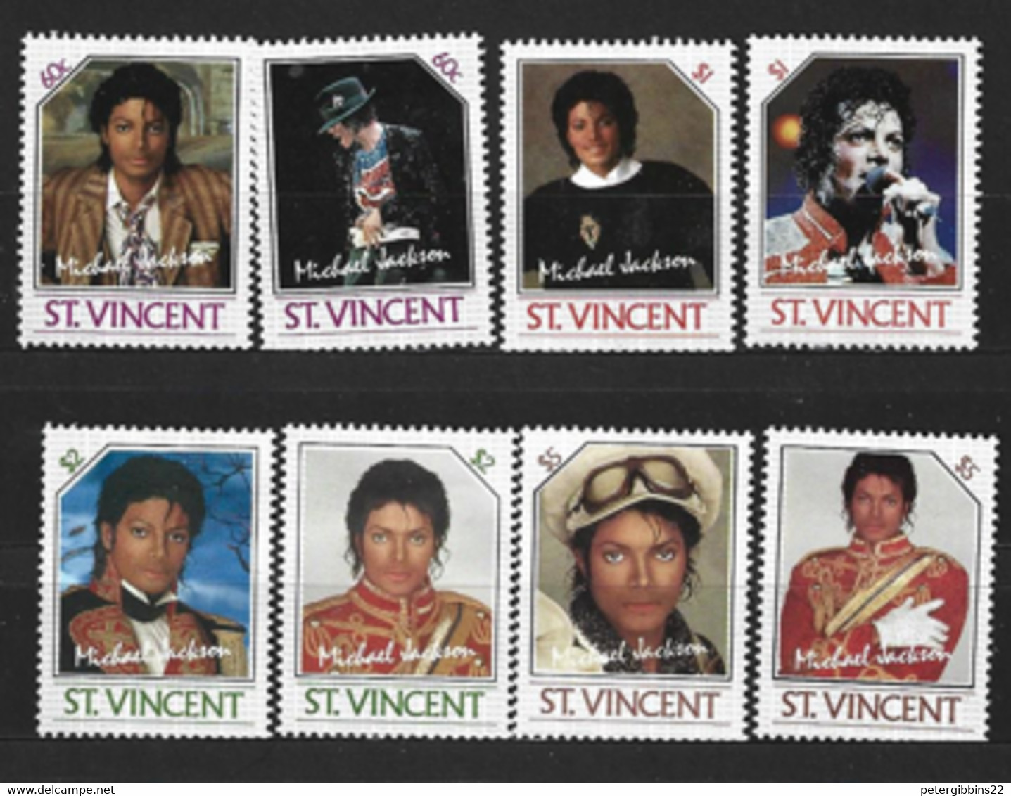 St Vincent  1985 SG 940-7  Michael Jackson      Mounted Mint - St.Vincent (1979-...)