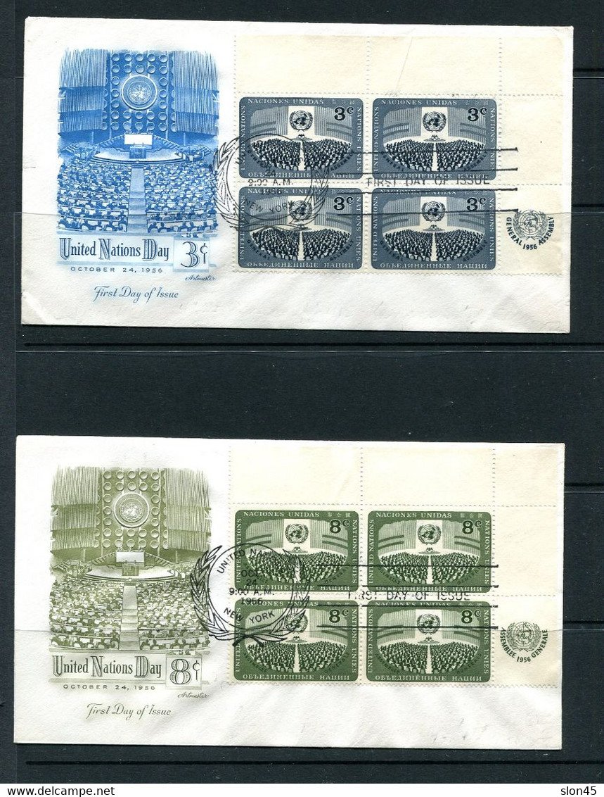 USA 1956 UN 8 FDC Covers  Sc 41-8 Stamps In Block Of 4  12666 - Covers & Documents