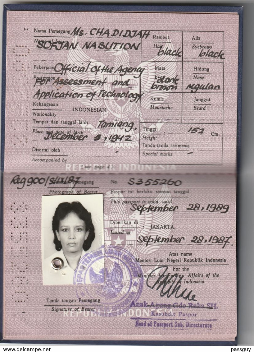 Service Passport INDONESIA 1987 INDONESIE Passeport  De Service - Dienstpaß - Documents Historiques