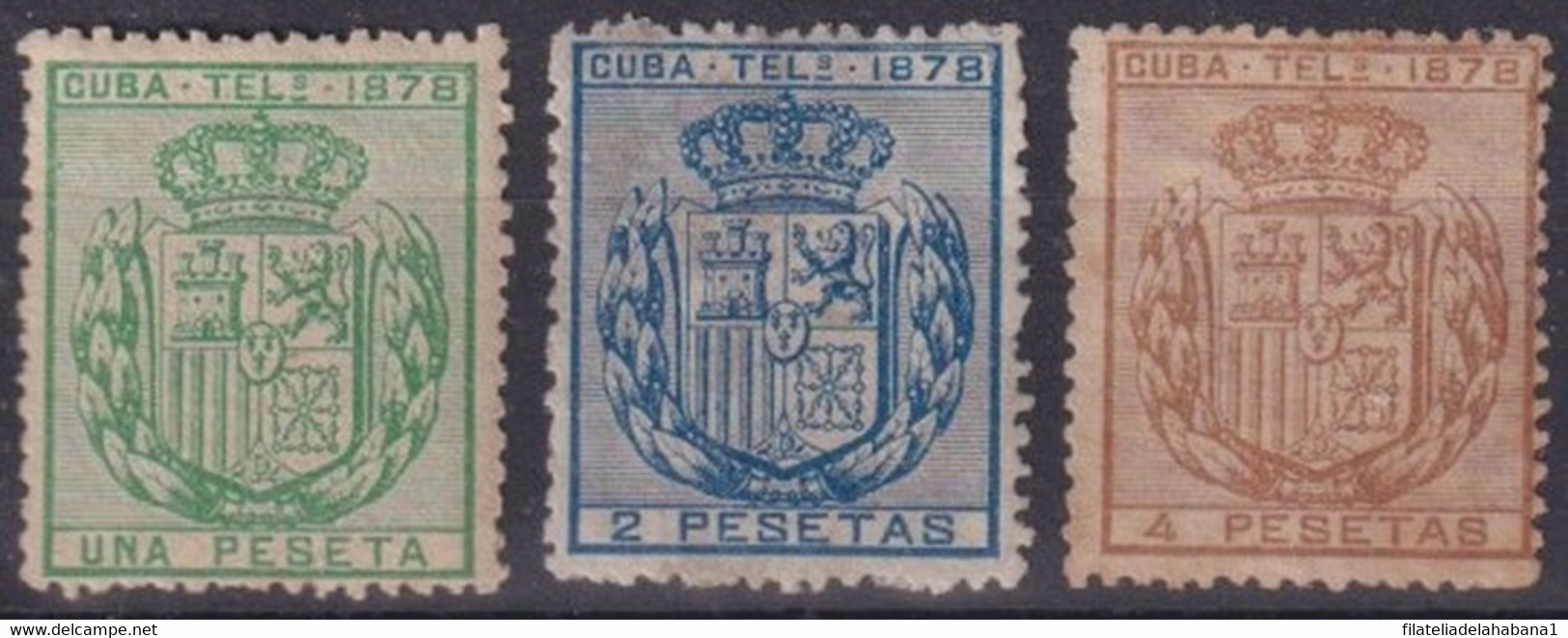 1878-197 CUBA SPAIN ESPAÑA 1878 COMPLETE SET TELEGRAPH TELEGRAFOS UNUSED NO GUM. - Telégrafo