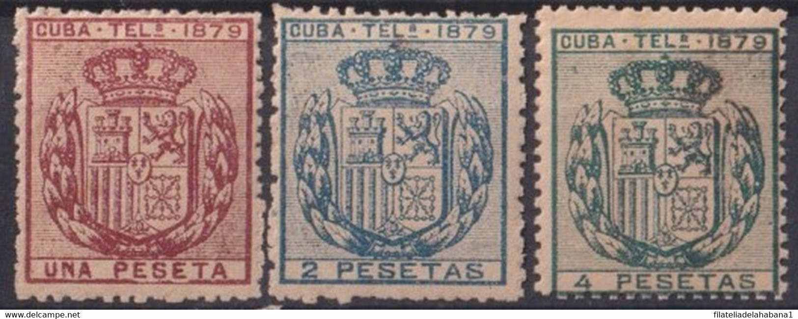 1879-164 CUBA SPAIN ESPAÑA 1879 COMPLETE SET TELEGRAPH TELEGRAFOS UNUSED NO GUM. - Telegraafzegels