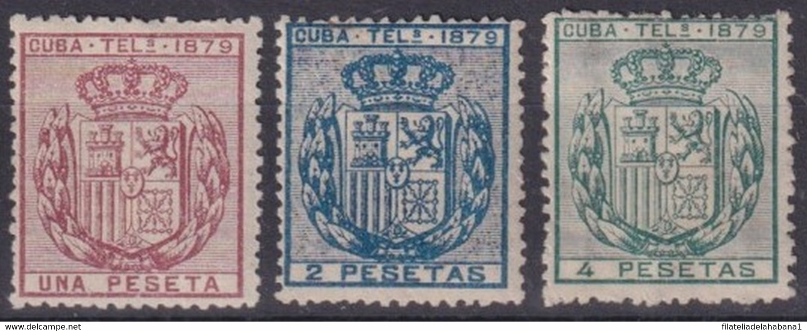 1879-166 CUBA SPAIN ESPAÑA 1879 COMPLETE SET TELEGRAPH TELEGRAFOS UNUSED NO GUM. - Telegraphenmarken
