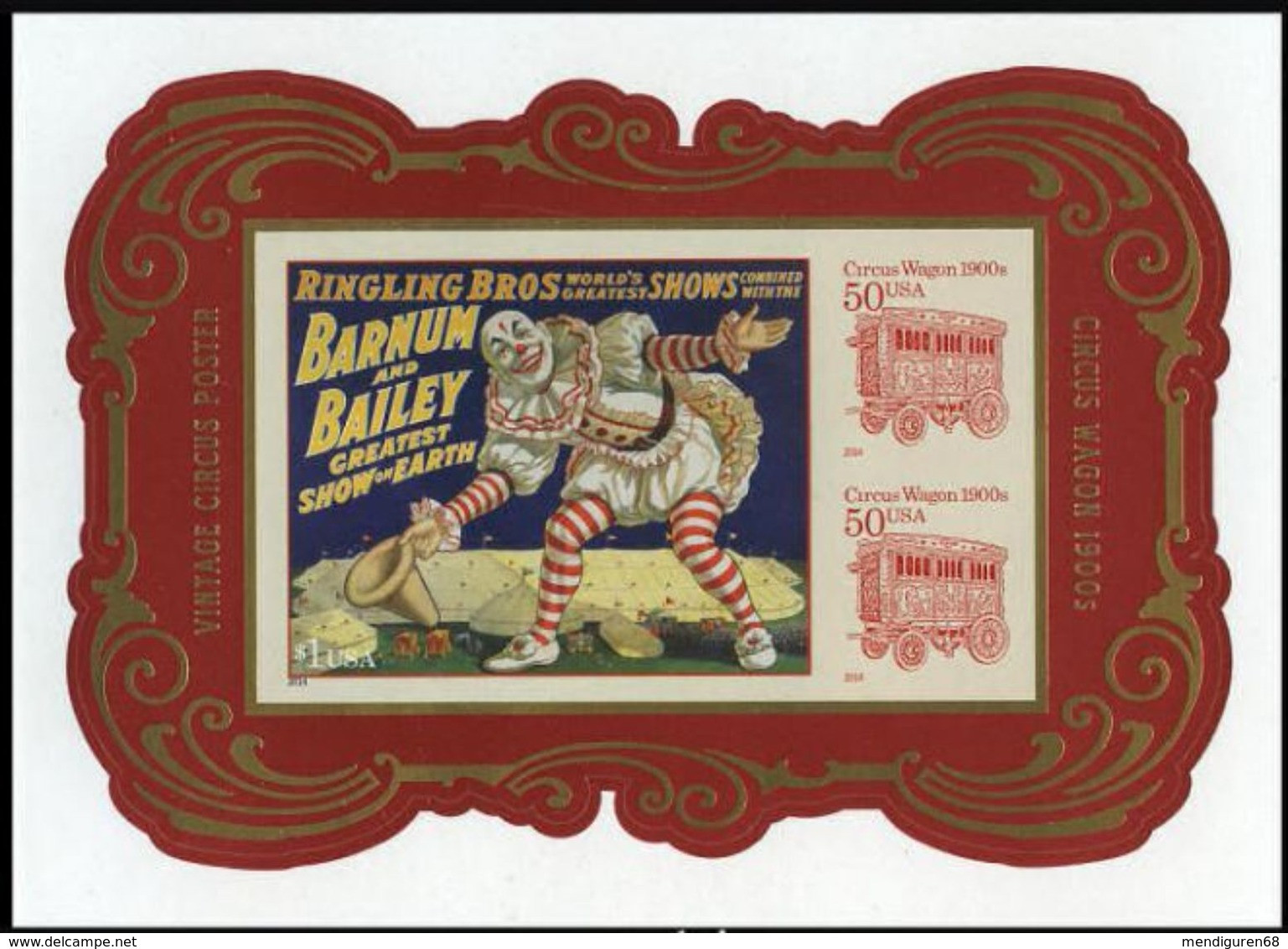 ETATS UNIS VERINIGTE STAATEN USA 2014 VINTAGE CIRCUS SOUVENIR SHEET NODIE-CUTS IMPERF MNH Mi BL66BB SC 4905c Y F4711 - Ganze Bögen