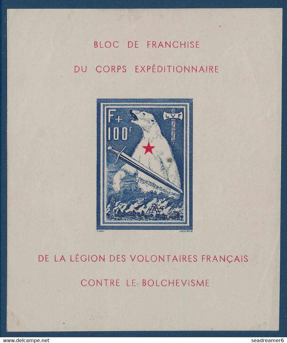 FRANCE Bloc Feuillet De L'OURS LVF N°1a* Frais & Signé CALVES & SCHELLER - Guerre (timbres De)