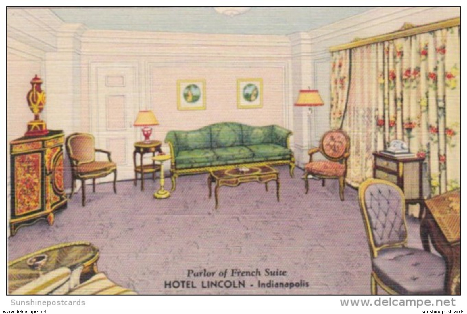 Indiana Indianapolis Hotel Lincoln Parlor Of French Suite 1943 Curteich - Indianapolis