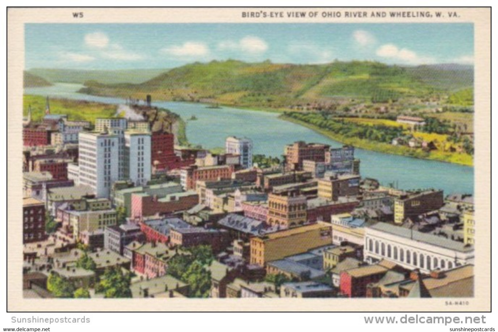 West Virginia Wheeling Birds Eye View Showing The Ohio River Curteich - Wheeling