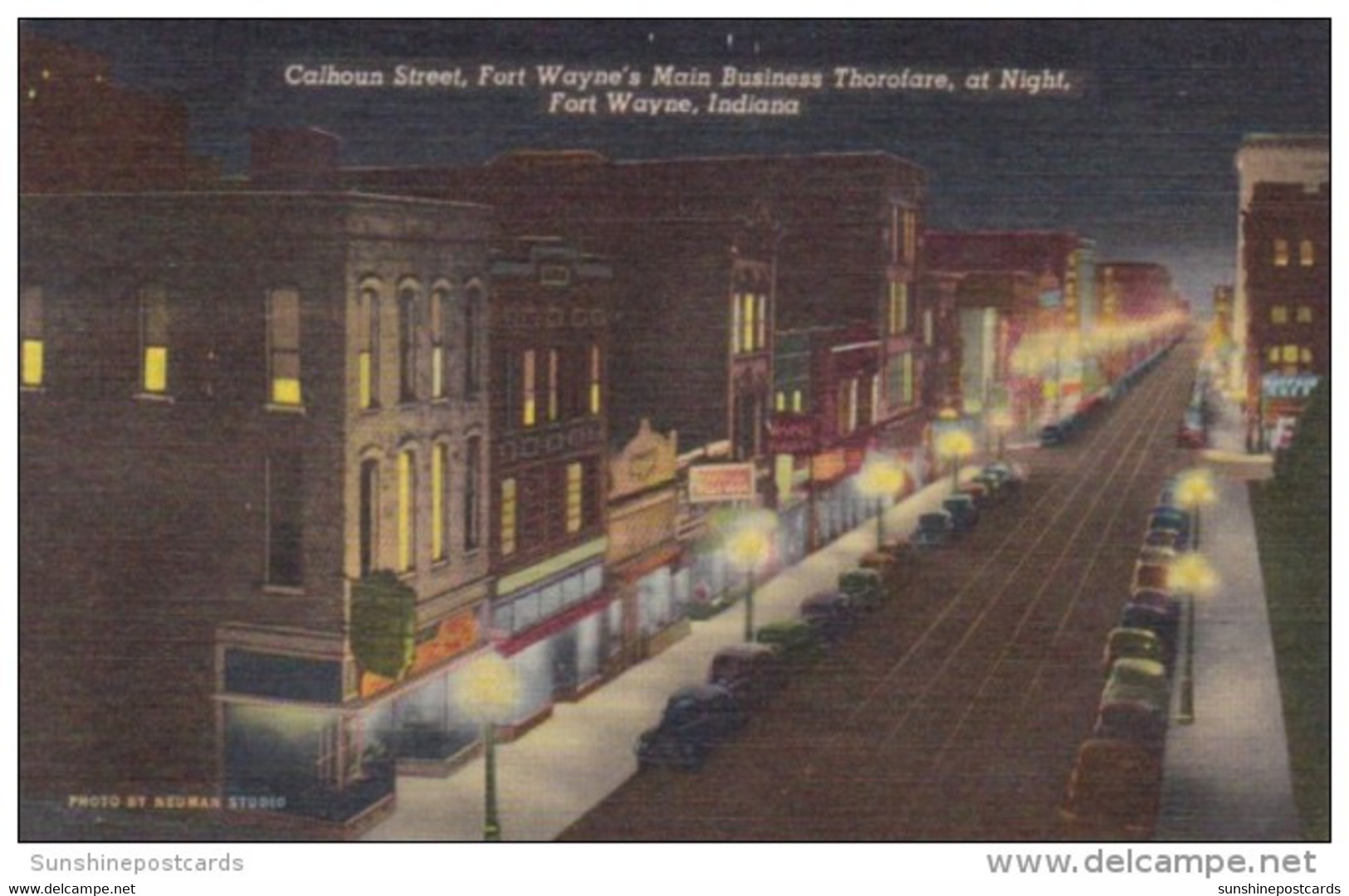 Indiana Fort Wayne Calhoun Street At Night Curteich - Fort Wayne