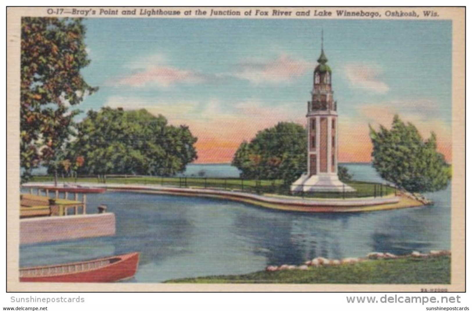 Wisconsin Oshkosh Bray's Point &amp; Lighthouse At Junction Of Fox River And Lake Winnebago Curteich - Oshkosh