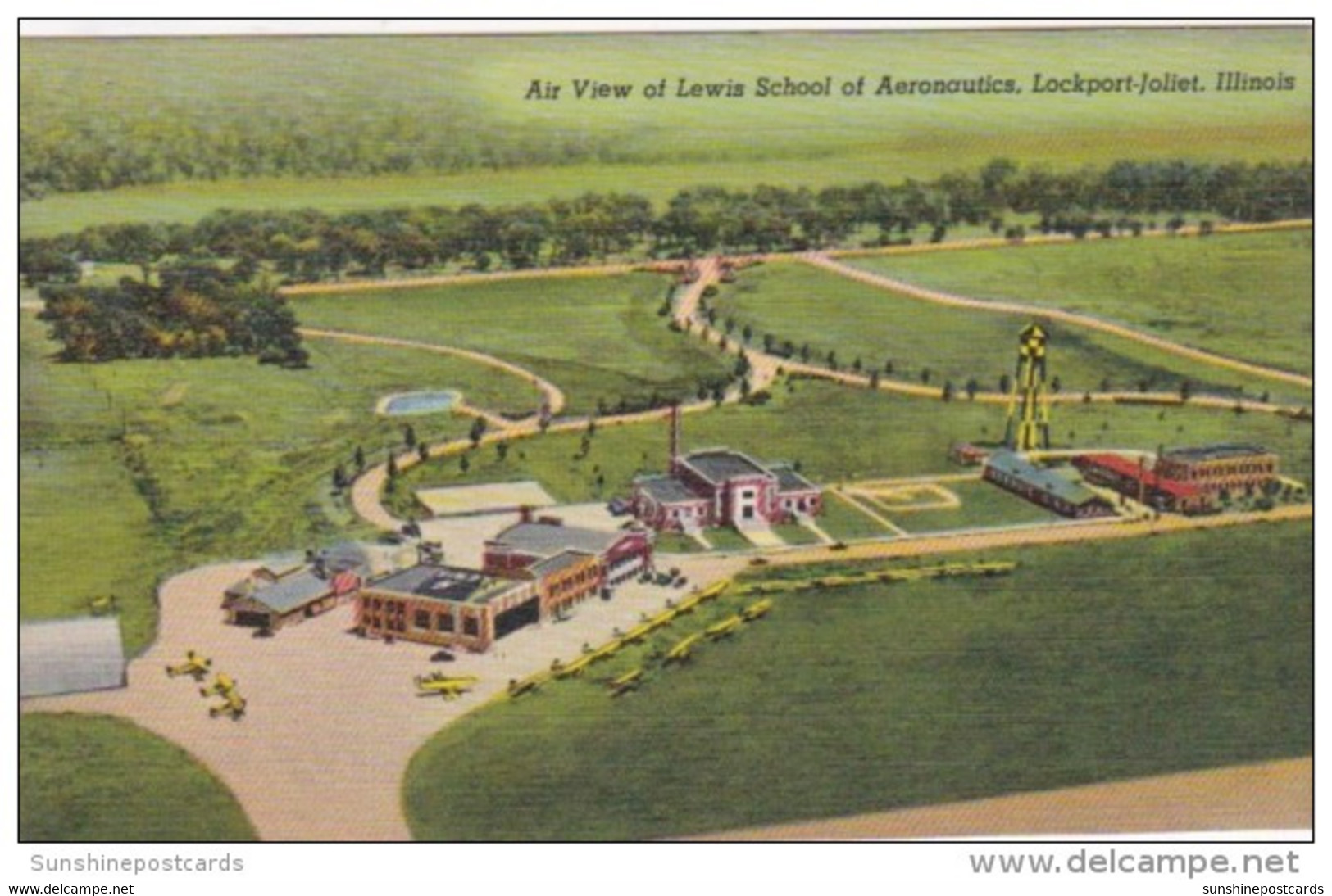 Illinois Lockport-Joliet Air View Of Lewis School Of Aeronautics  Curteich - Joliet