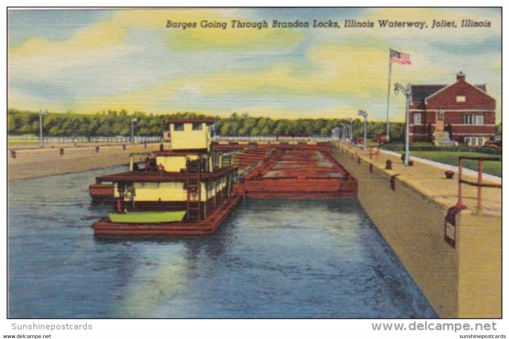 Illinois Joliet Barges Going Through Brandon Locks Illinois Waterway Curteich - Joliet