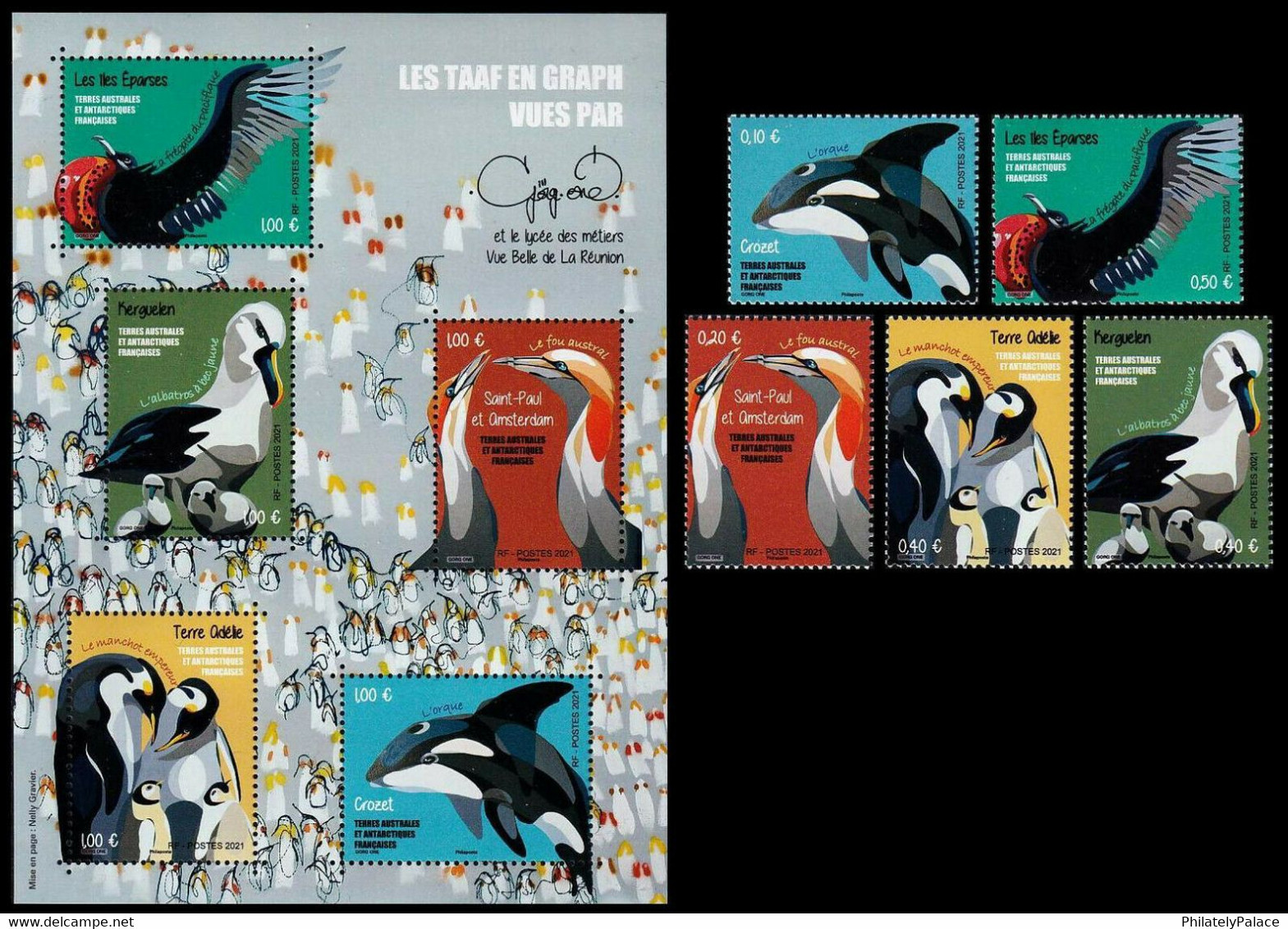 2021 NEW *** TAAF 2021. Antarctic Birds. Complete Set + S/S. MNH France (**) - Nuovi