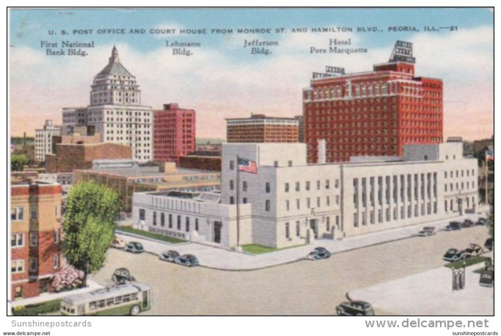 Illinois Peoria Post Office &amp; Court House From Monroe Street And Hamilton Boulevard - Peoria