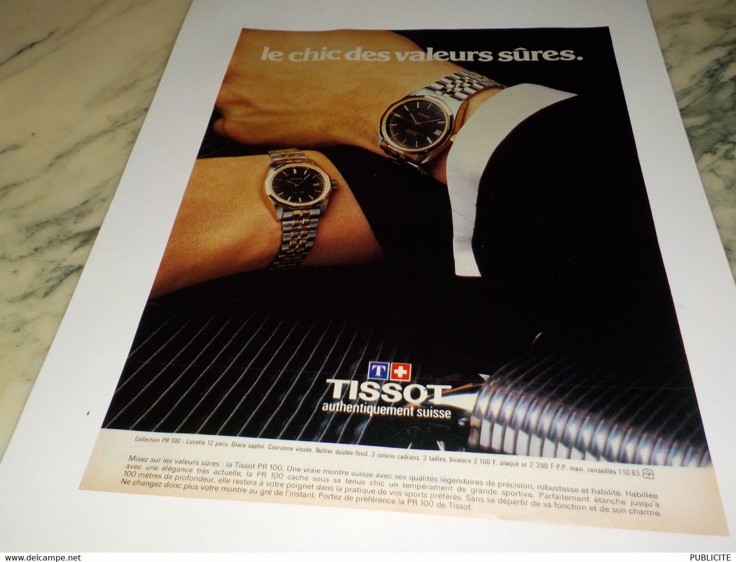 ANCIENNE PUBLICITE E CHIC DES VALEURS SURE MONTRE TISSOT 1983 - Autres & Non Classés